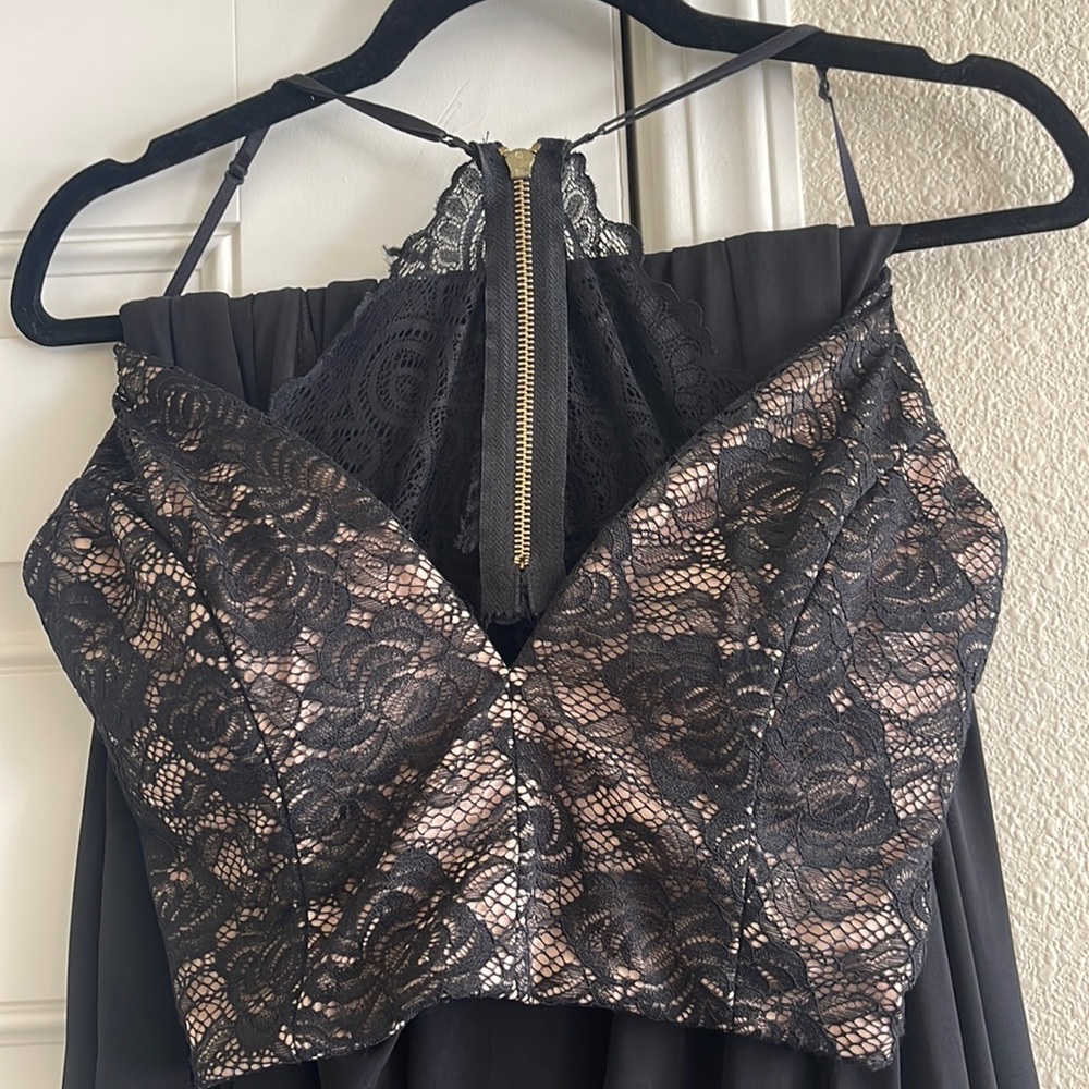 Black 2 piece set— long black skirt w/ slit & black lace top - Picture 2 of 6